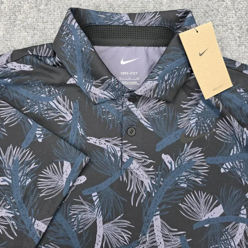 Nike Golf Shirt Mens Small Black Floral Tropical AOP Dri-FIT Polo Performance